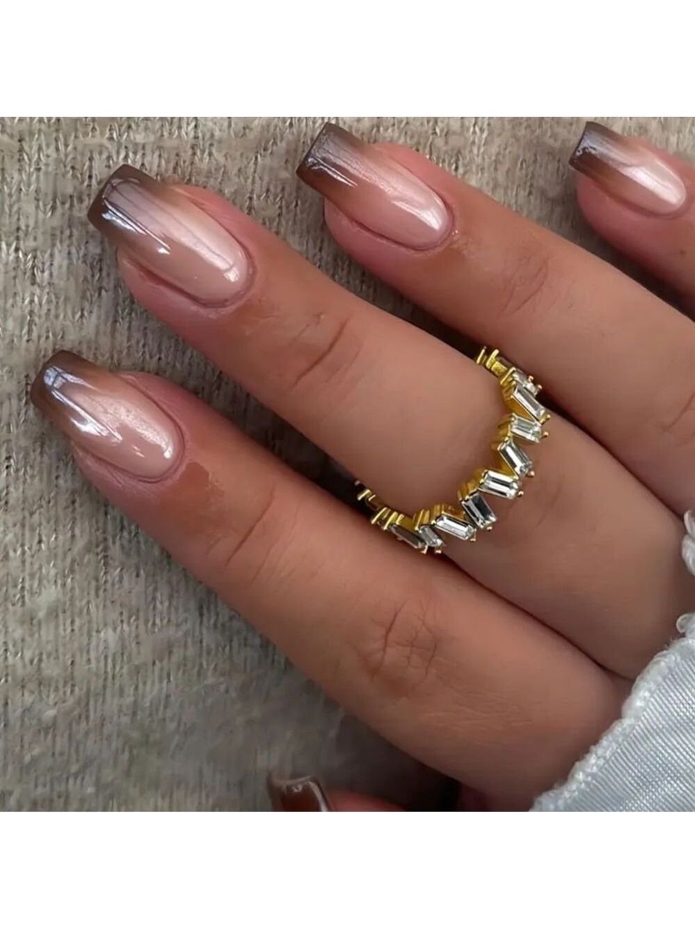 Square Press On Nails Medium White Brown French Fake Nails